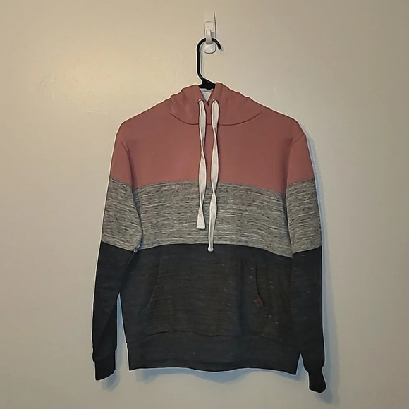 Pink and gray women's large hoodie with drawstrings good condition LOT D12 - Picture 1 of 4